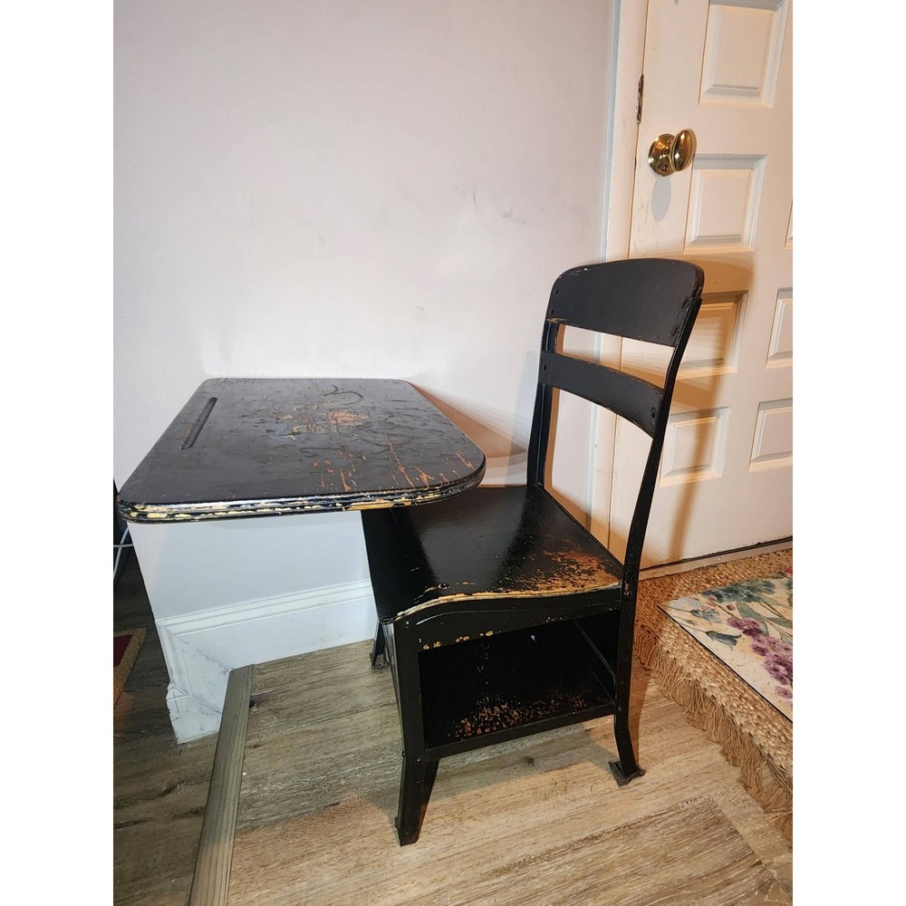 Vintage 1976 Bicentennial Irwin Seating Co Antique School Desk Black - Picture 3 of 8